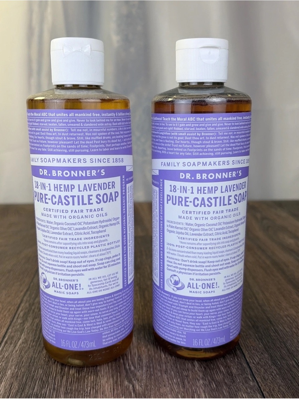 Lot of 2 16 oz Dr. Bronner's 18 -in-1 Hemp Lavender Pure Castile Soap 32 oz
